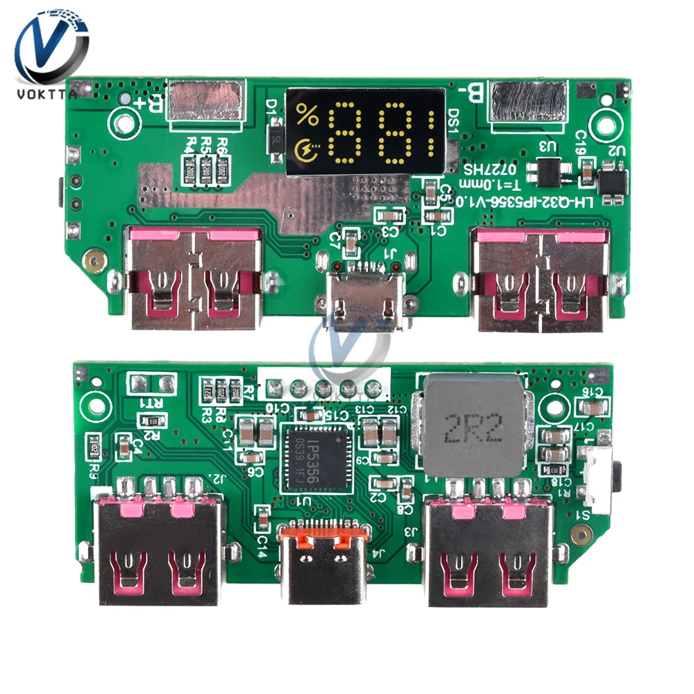 LED Dual USB Fast Charging Module 5V 3A Micro/Type-C USB Mobile Power Bank Lithium Battery Charger Board Circuit Protection