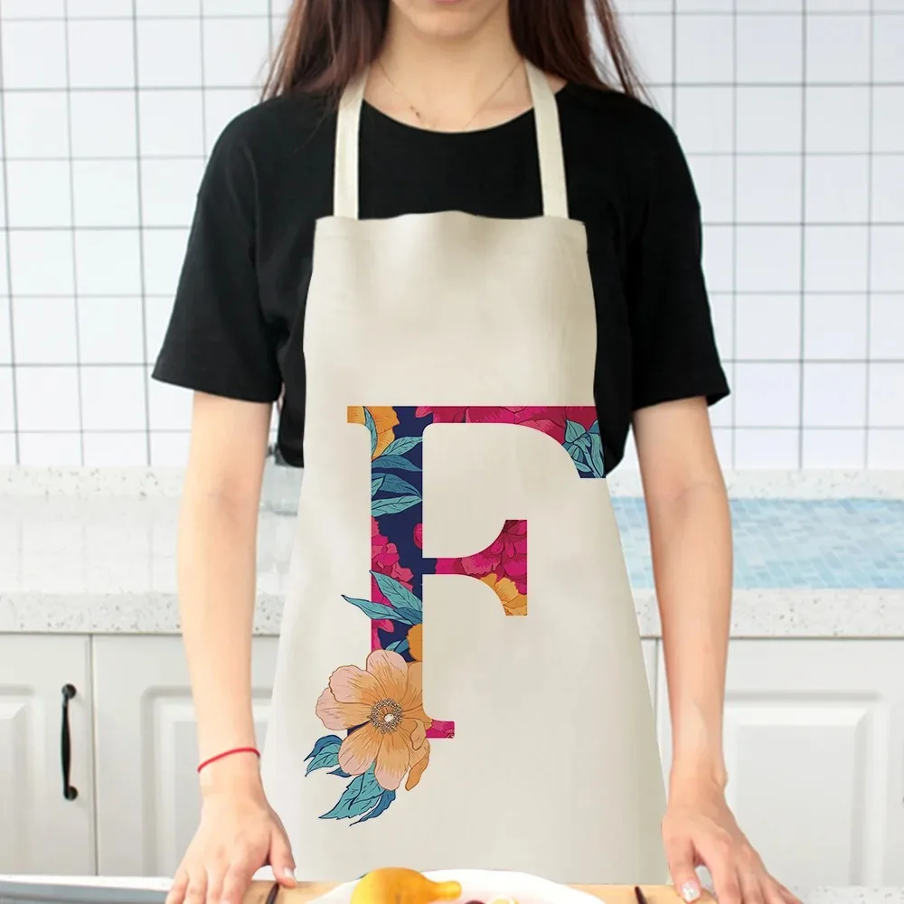 Colorful letter flower pattern kitchen apron for hostess hairdresser female kitchen apron home kitchen supplies