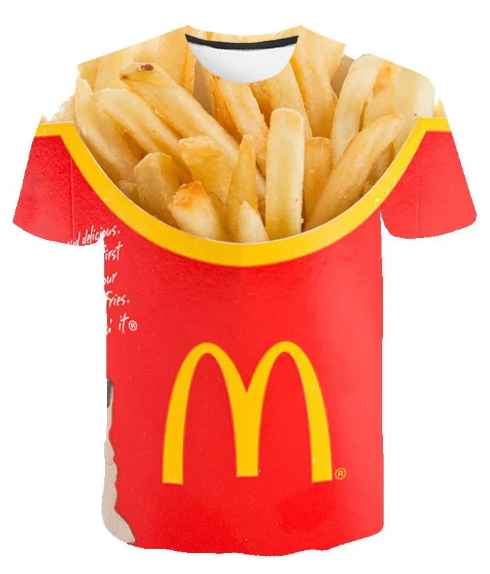 New Hip Hop Funny Fries Burger t-Shirt da uomo stampata in 3D oversize Street Fashion Harajuku camicia girocollo estiva ad asciugatura rapida 6XL