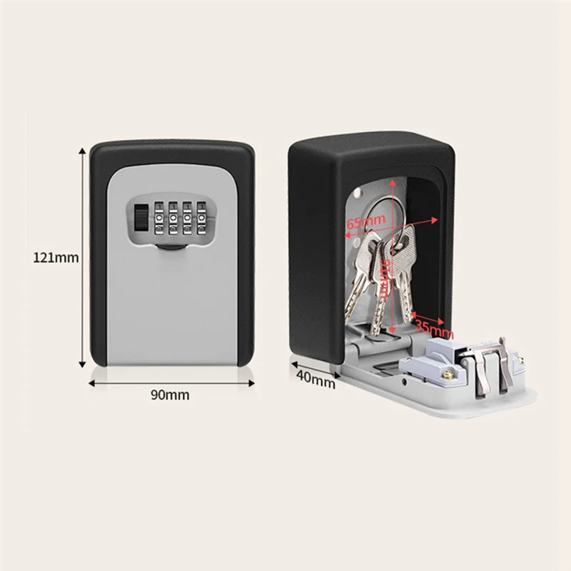 1PCS Wall Mount Key Storage Secret Box Organizer 4 Digit Combination Password Security Code Lock No Key (A)