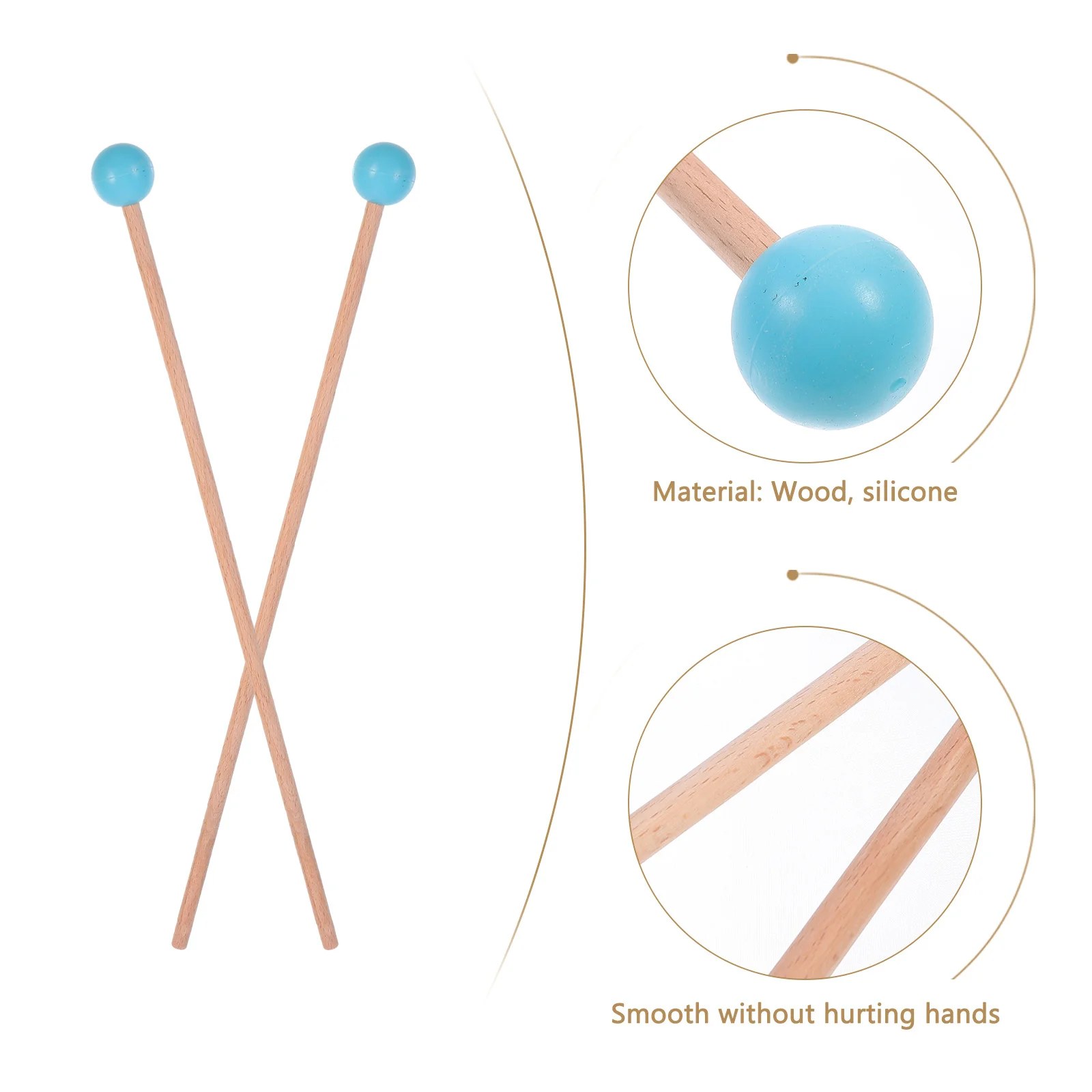 

1Pair Marimba Hammer Maple Wood Rod Silicone Head Sticks Lightweight Stable Percussion Mallet Xylophone Hammer