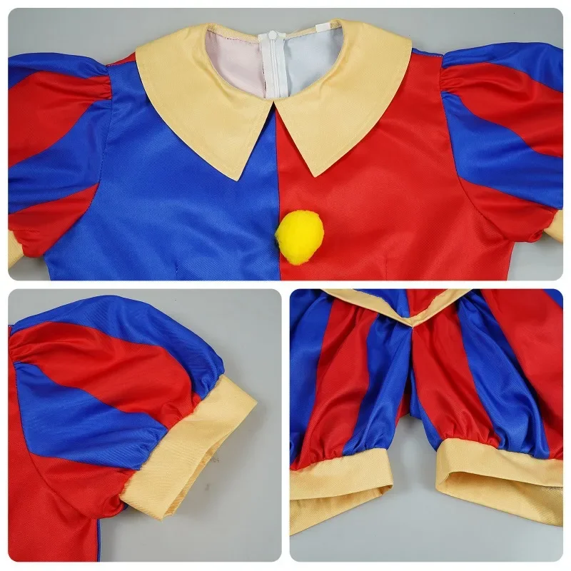 CosplayCircus Pomni Costume Cosplay con cappello Guanti Costumi di Halloween Set Pagliaccio Incredibile circo digitale Cappello natalizio di Halloween