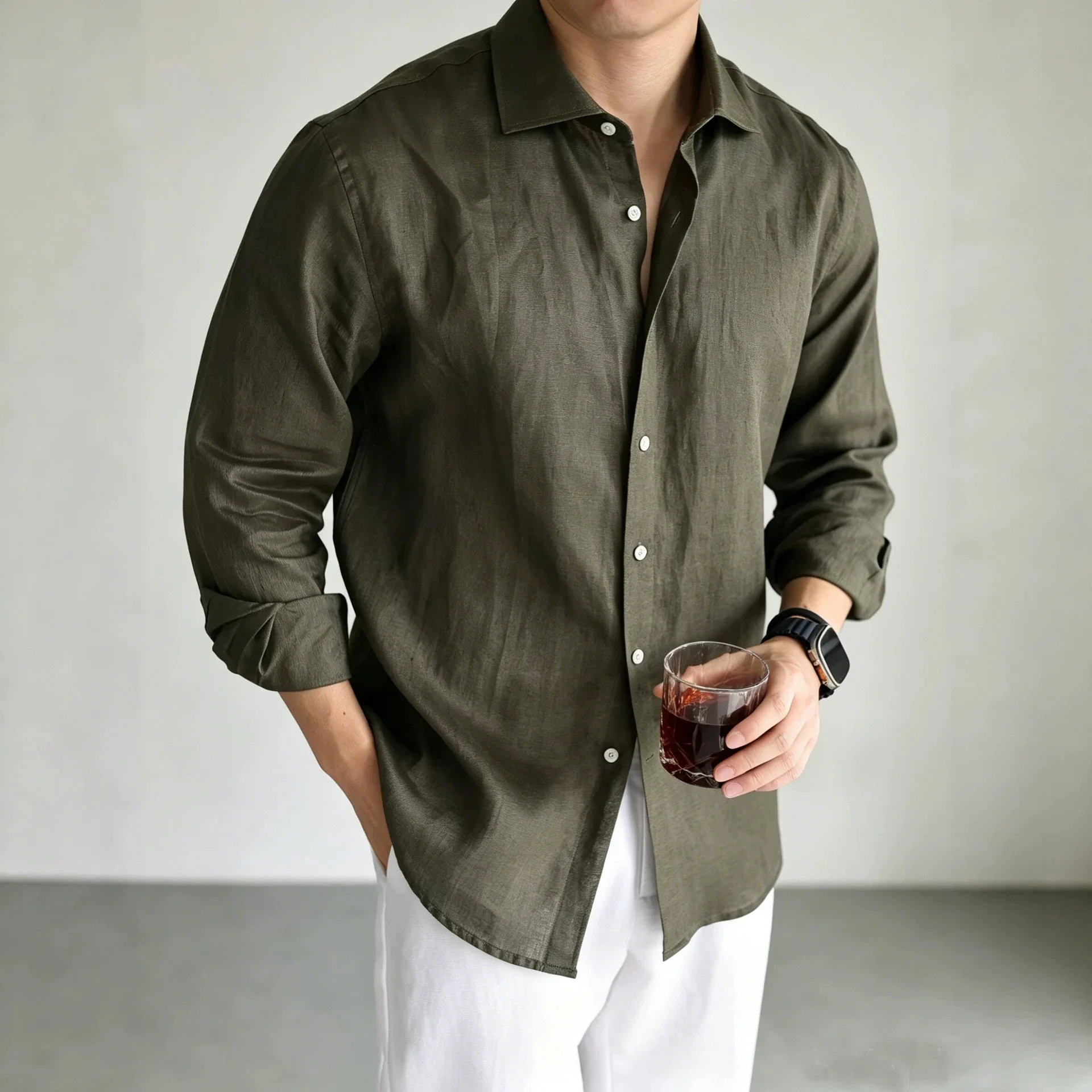 100% Linen Long-sleeved Shirt Men's Summer Daily Commute Wear Loose Sunscreen Shirt Jacket