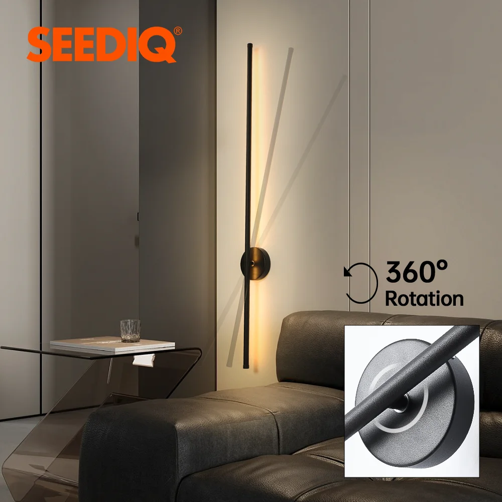 SEEDIQ 모던 LED 벽 조명, 회전식 블랙 화이트 실버 벽 램프, AC85-265V 벽 스콘스 라이트, 100 120cm 긴 벽 조명