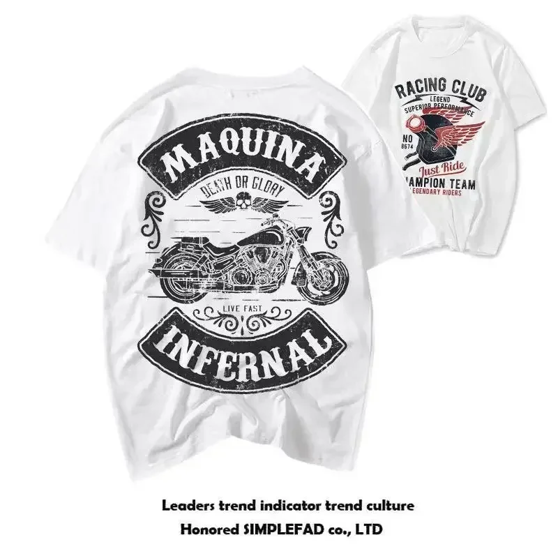 

Japanese Harley Locomotive T-shirt Pure Cotton Motorcycle Printed T-shirt American Retro Trendy Brand Ami Men Summer Hip-hop