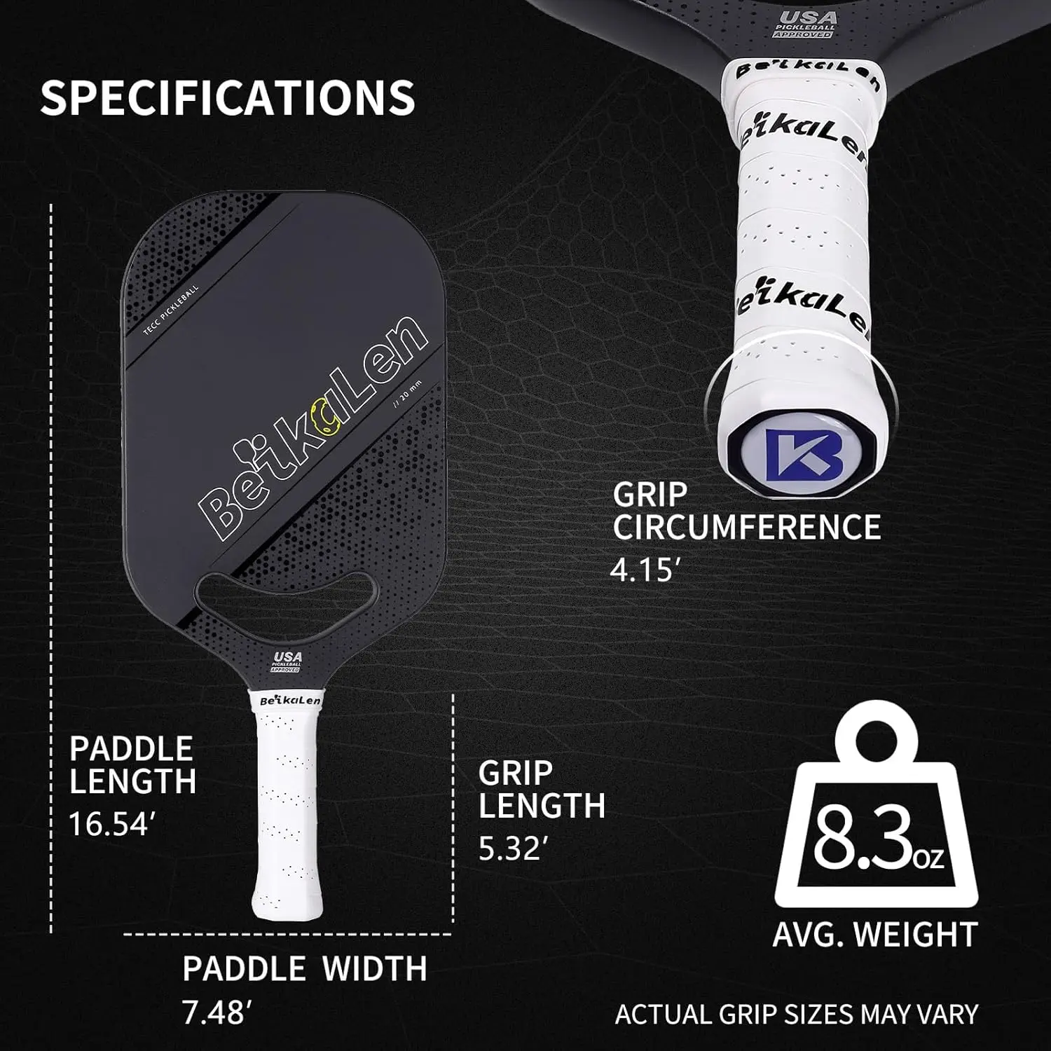 Fiber Pickleball Paddle | T700 Carbon Friction Surface Pickleball Paddle | 20mm Honeycomb Core | The Pickle Ball Paddle Designed