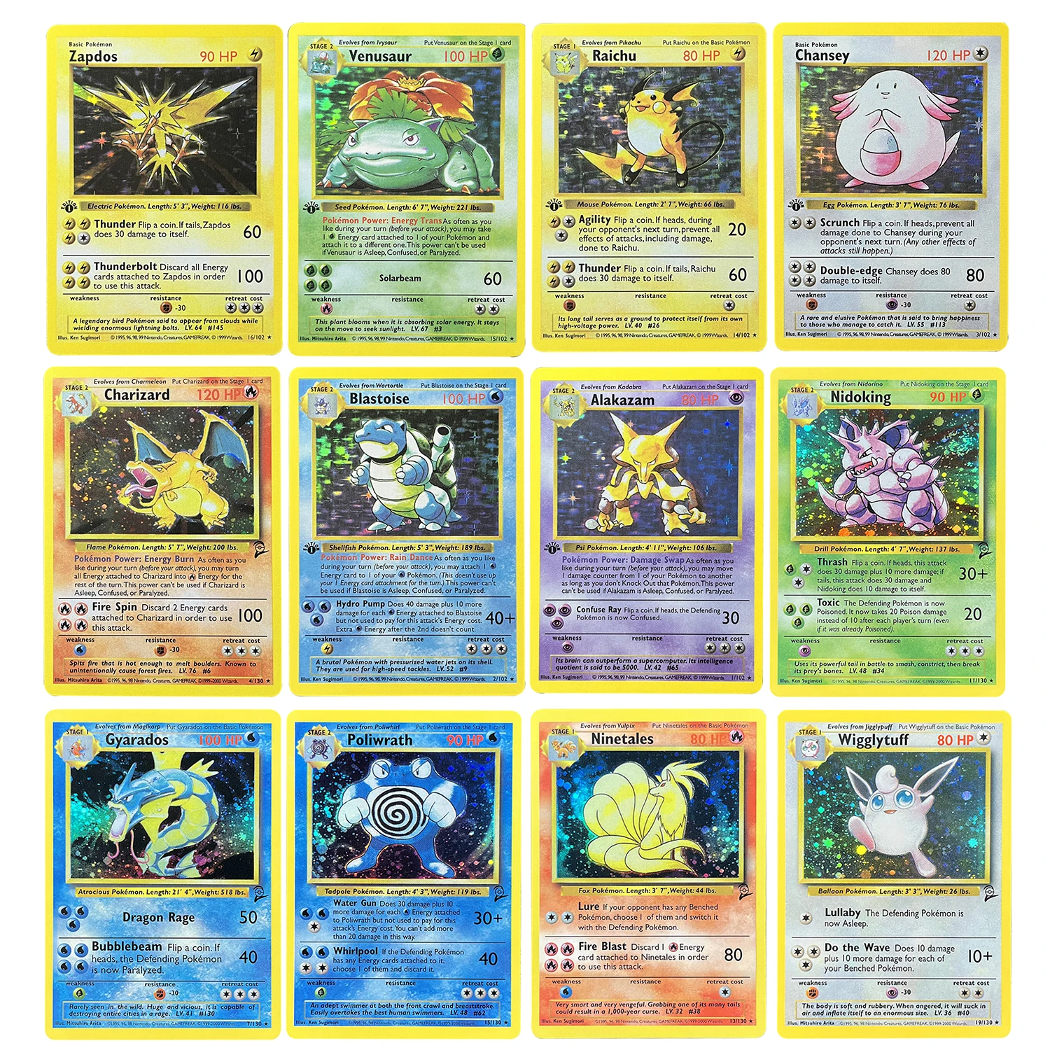 Conjunto de base de cartões proxy ptcg 1/2 folha única charizard blastoise pidgeot hitmonchan mewtwo venusaur zapods gyados clefairy diy