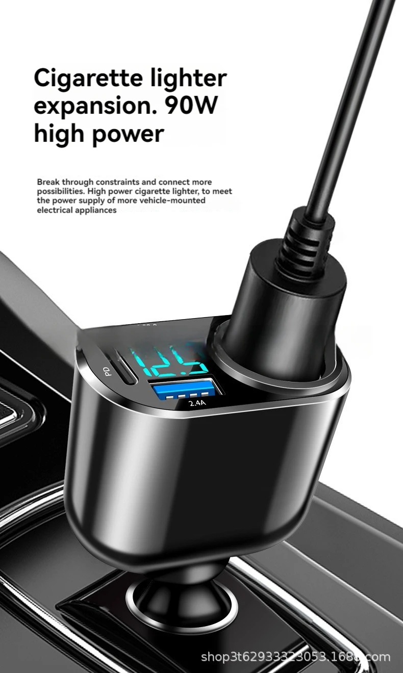 66W Car  socket USB Car charger QC3.0 PD3.0 distributor Charger adapter Power socket with LED display fast char