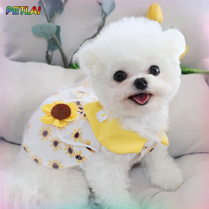 

Dog sunflower dresses cat 3D flower crossbody bag vest dress summer breathable thin refreshing styles Teddy cute puppy clothes