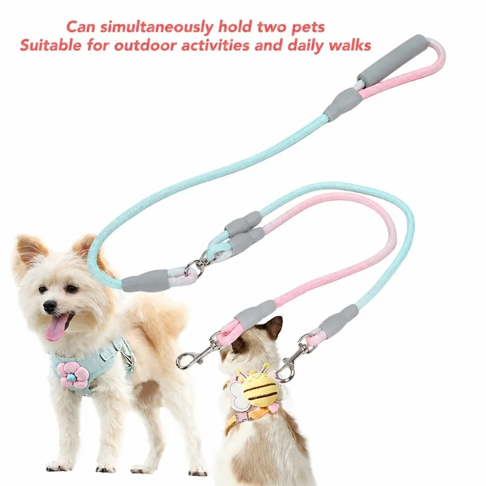 1.2cmx0.8M+1.0cmx0.6M Gradient Color Double Dog Leash Multi Colors Lightweight Two Dog Lead Double Head Anti Knot Dual Dog Rope