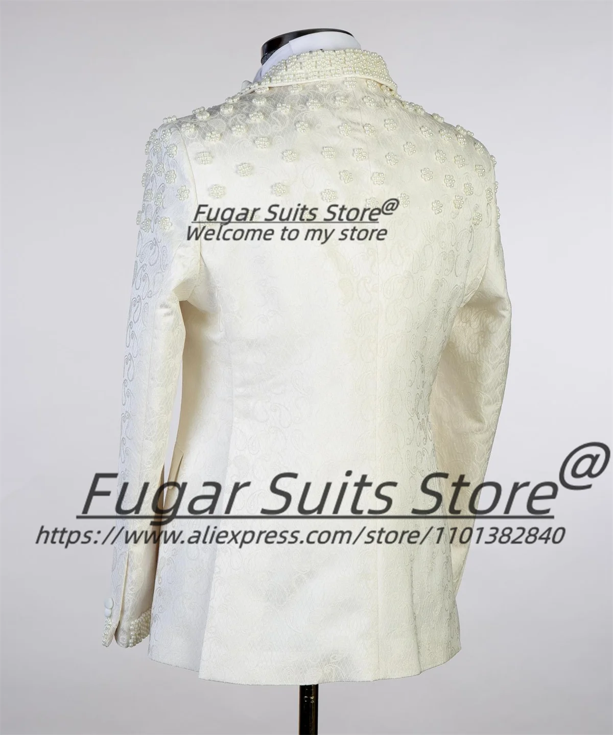 Luxus Weiß Perlenstickerei Männer Anzüge Slim Fit Schal Revers Bräutigam Hochzeit Smoking 3-teiliges Sets Elegante Männliche Blazer Prom Ropa Hombre