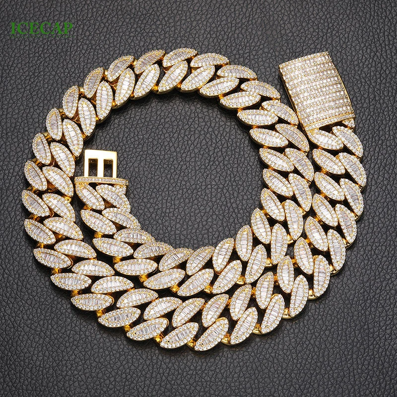 Hip-hop Pop Jewelry 20mm Ice Out Cuban Chain Necklace 18k Gold Plated Moissanite Diamond Cuban Link Chain