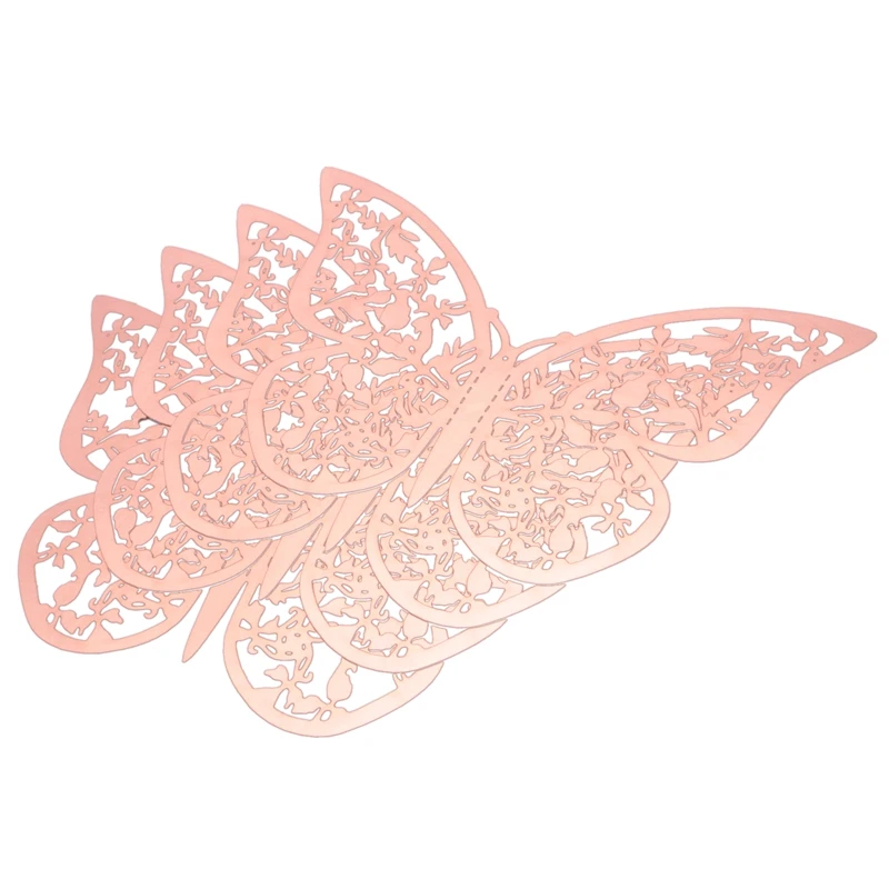 48 PCS 3D Butterfly Wall Decor Rose Gold Stickers 3D Hollow-Out Decorative DIY Home Decor Butterflies Decoration Bedroom