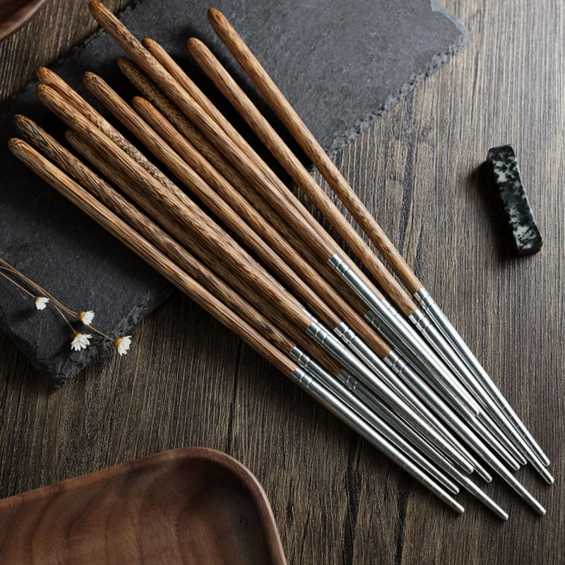 Stainless Steel Chopsticks Premium Wooden Mahogany  Wenge Non-Slip Wax-Free for Dining Durable  Stylish Utensils