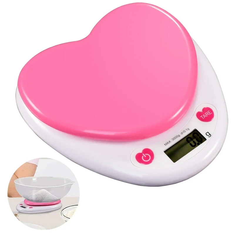 Portable Digital Kitchen Scale LCD Monitor Auto  Auto Poweroff Solid Heart Shape Gift For Measuring Weight Food Water Powder