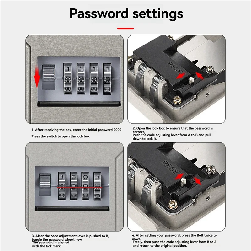 A13E-4 Digit Combination Key Box Wall Mounted Password Key Box Organizer Aluminum Alloy Key Storage Security Lock Outdoor