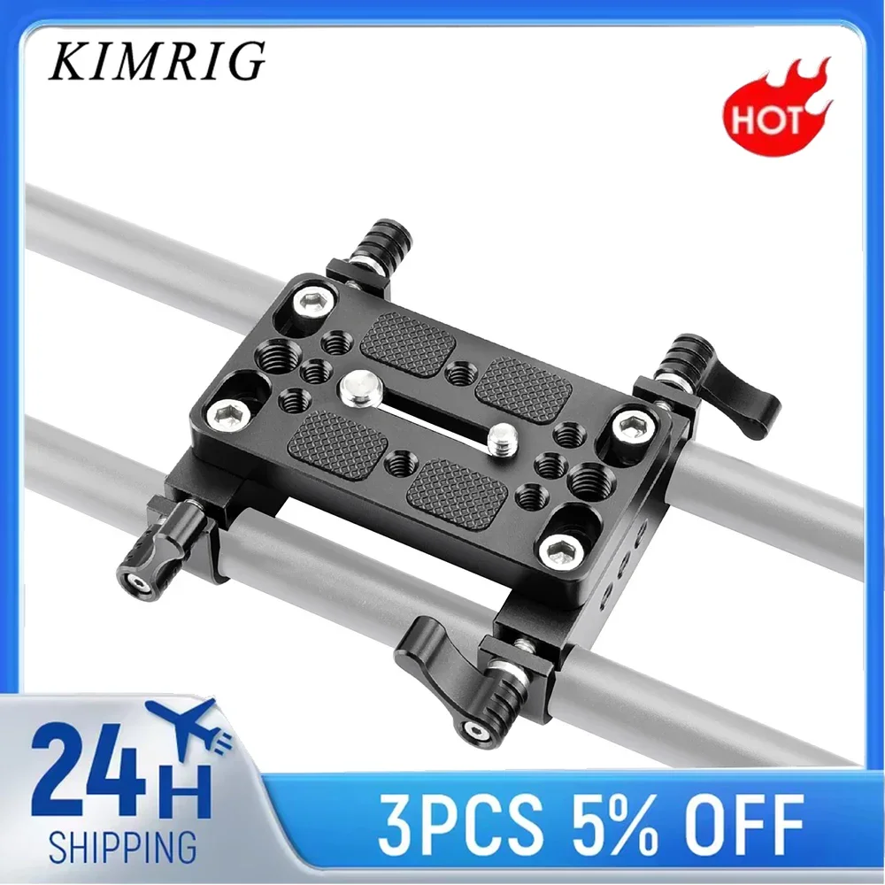 KIMRIG Pelat Dudukan Kamera Tripod Pelat Dasar Dudukan dengan 15Mm Batang Kunci Penjepit untuk Penopang Batang/Sangkar Rig Dslr