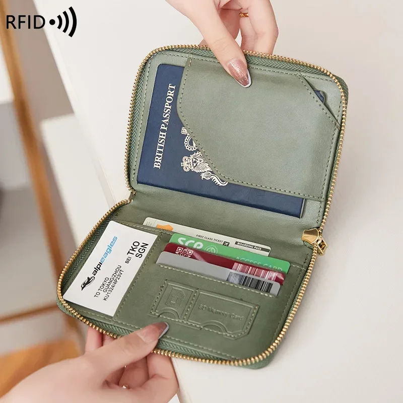 New RFID passport bag cover zipper short travel passport holder multi-functional storage document bag card bag coin purse