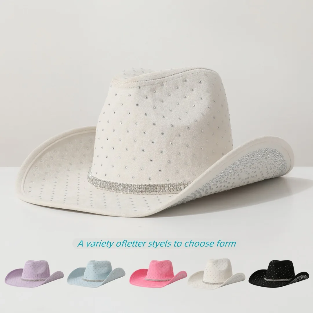 

HongLuan White Glitter Costume Hat Adult & Cowboy Hats Rhinestone for Woman, Cowboy Cosplay Female Accessories & Cowgirl Cap