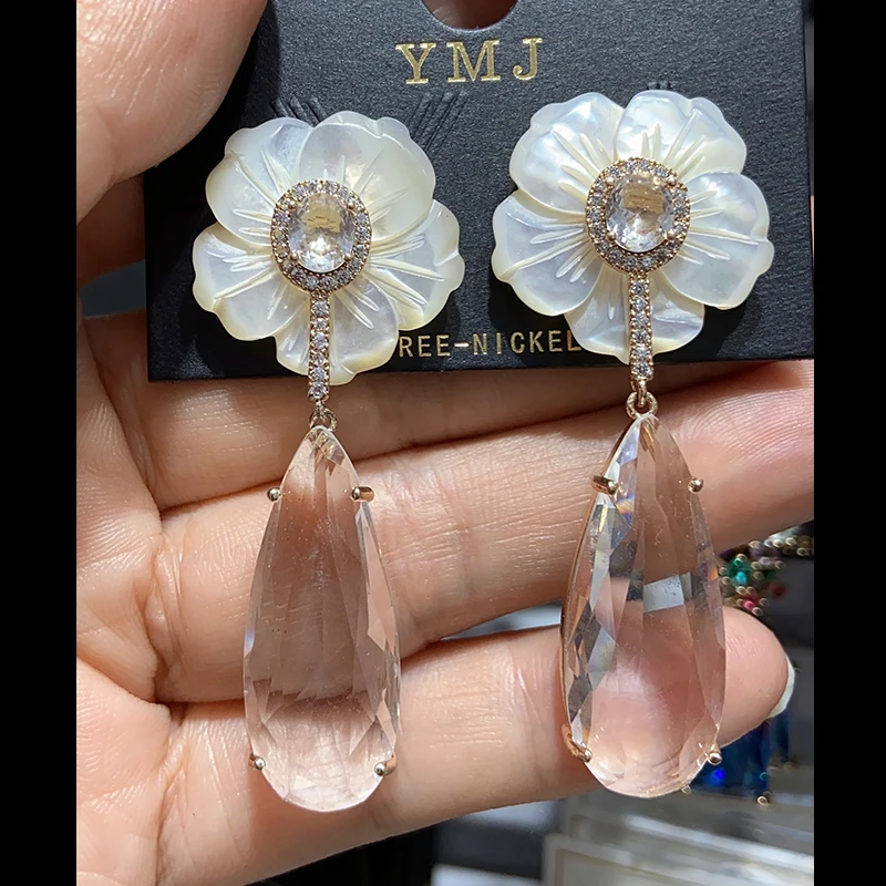 Shell Flower Water Drop Dangle Earrings for Women Designer Jewelry Elegant Party Accessories Female Gift