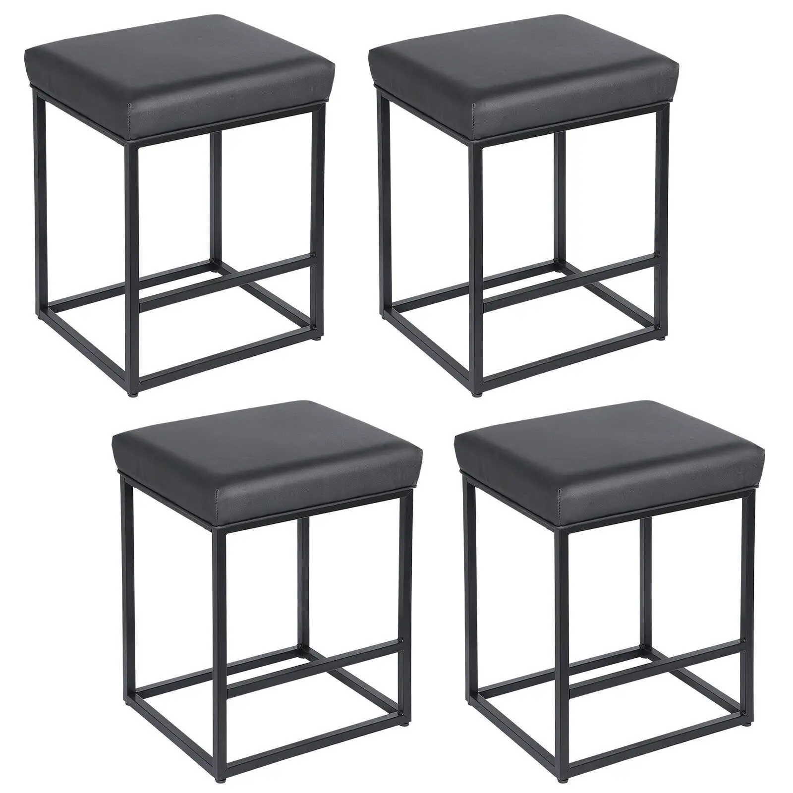 4 PCS 24'' PU Leather Bar Stools Counter Height Black Seats with Footrest Home