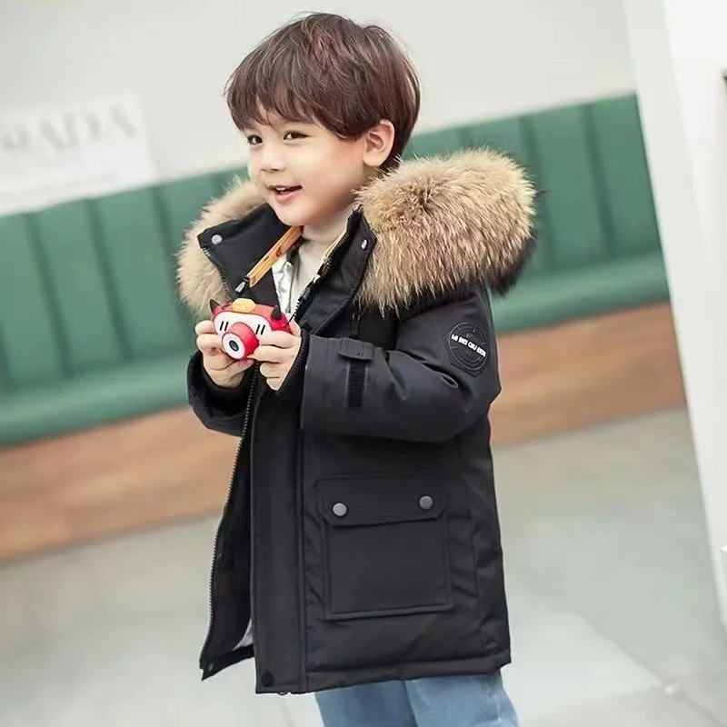 2024 New Boys Down Jacket winter Thick Warm Outerwear Boys Kids Parka Real Fur Hooded Snowsuit Children\'s Glothes 4 8 10 12 Year