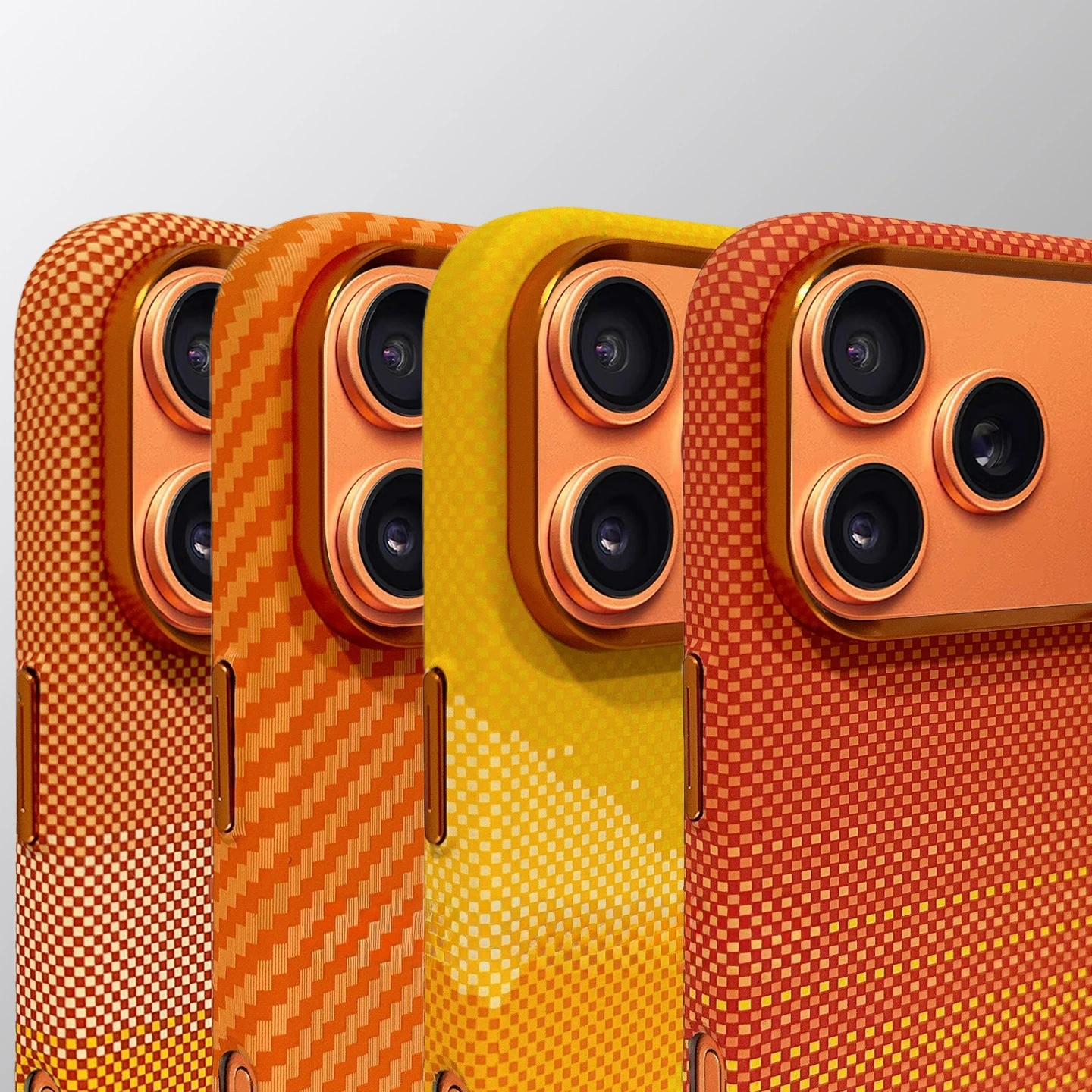 Capa Magnética Xadrez Laranja Fashion para iPhone 17 Pro Max com Ímãs, Capa de Carbono para Celular, Proteção de Lente da Câmera, Fundas Rígidas de PC