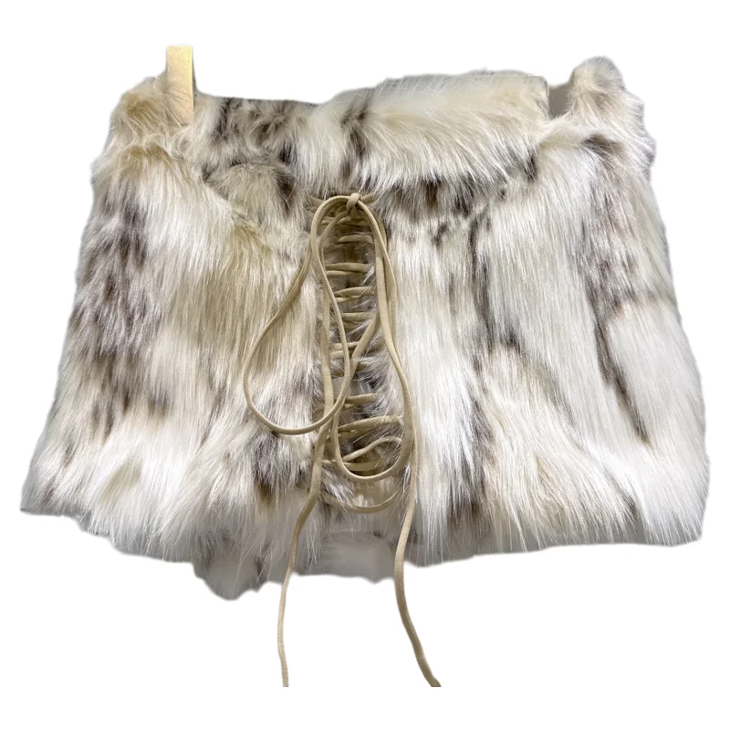 2025 شتاء جديد عصري فتاة ساخنة الدانتيل متابعة ليوبارد طباعة صديقة للبيئة فو الفراء تنورة قصيرة للنساء الفراء التنانير #5