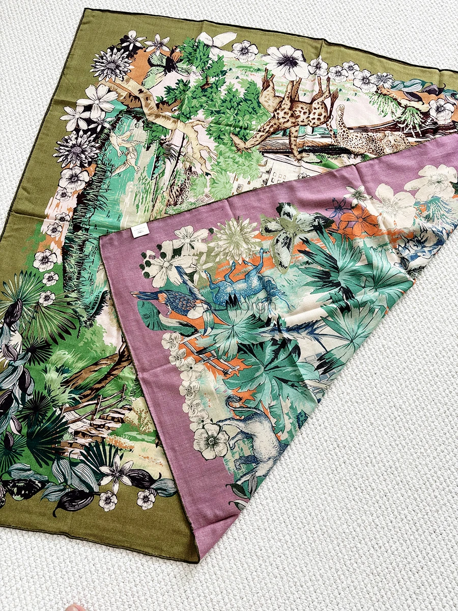 

Double Sided Winter Soft Wool Silk Shawls Stole Handmade Rolled Edges Bandanas Neck Head Scarves Christmas Gift