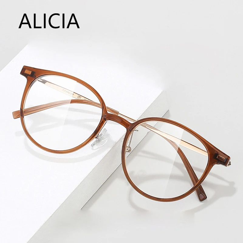 

ALICIA New Fashion Retro Round Eyeglasses Pure Titanium TR90 Spectacle Optical Prescription Eyeglasses Frames Man Woman