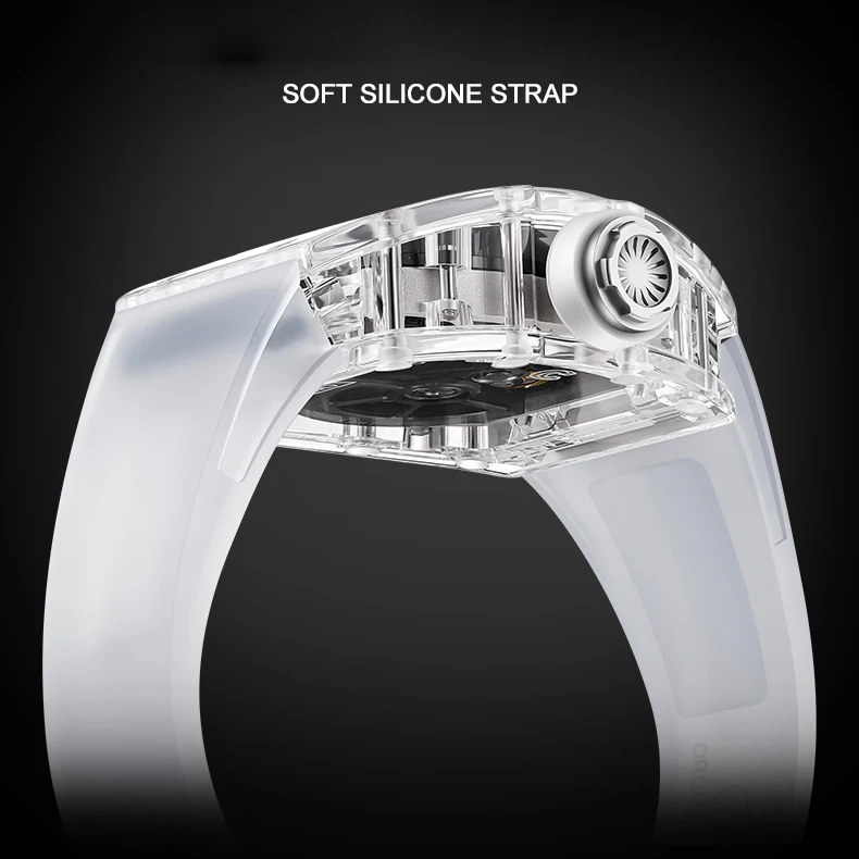 Reloj Automático CRONUSART para hombre, reloj de pulsera mecánico Tonneau de lujo, caja de cristal, correa luminosa de fluororubber, esqueleto