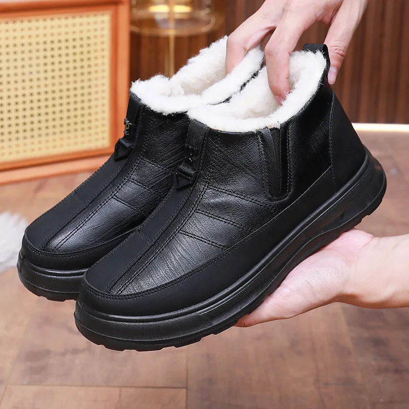 Men Winter Snow Boots Faux Fur Lined Front Zipper Short Ankle Boots Anti‑Slip Thick Sole Warm Outdoor Casual Winter Shoes