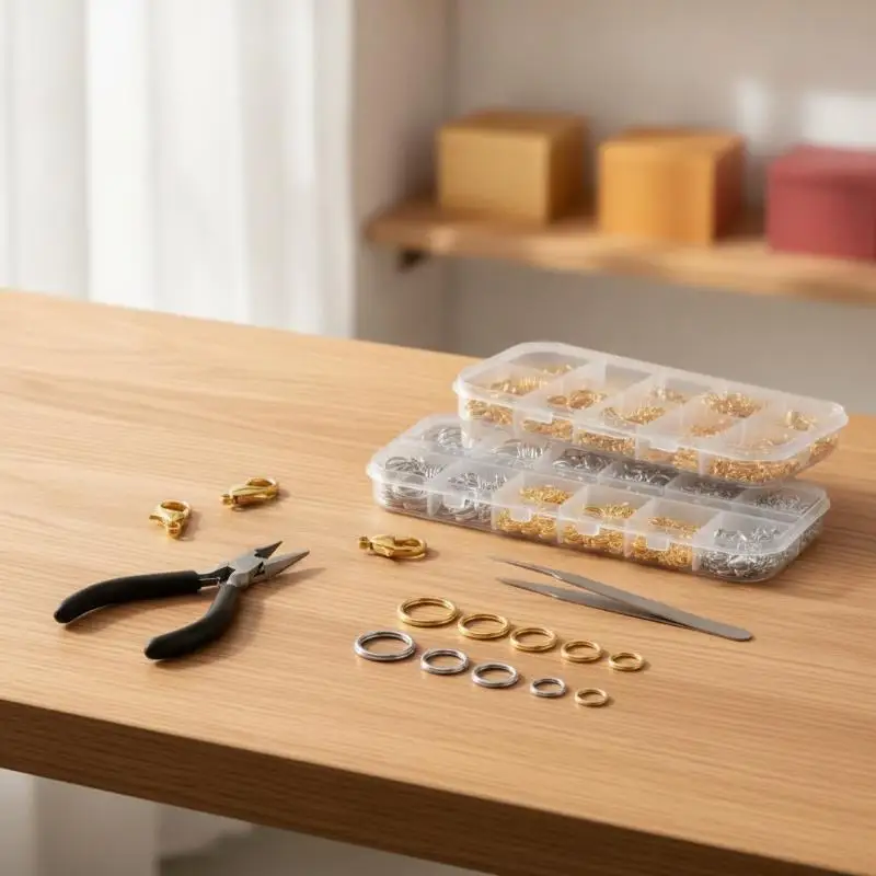 930 Stück/Box Schmuckzubehör-Set: Offene Biegeringe, Karabinerverschlüsse, Haken, Zangen, Pinzetten für DIY-Armbänder, Halsketten und Schmuckherstellung – Detail 2