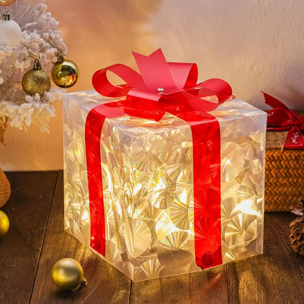 Valentine Day Lantern Decoration Led Christmas Gift Box Set with Bow Snowflake Pattern Glowing Holiday Ornament Light for Xmas