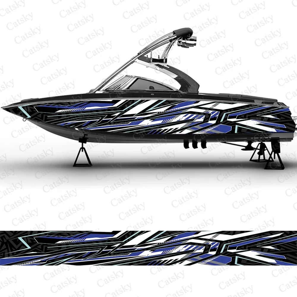 Stylish geometric abstract stripes Boat wrap sticker vinyl pontoon deck boat fishing decal design uniform vector sticker print