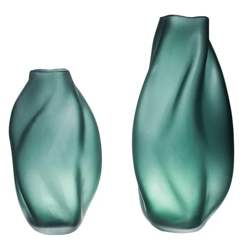 Nordic style Internet celebrity frosted small diameter glass vase green living room flower arrangement, tabletop ornament