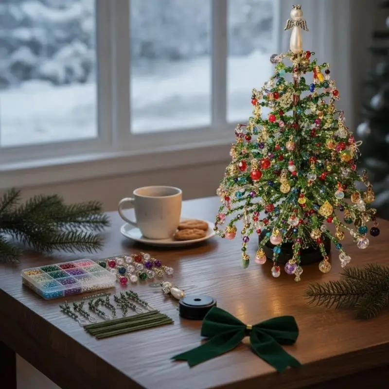 1 Set Kristallperlen-Material Mini-Weihnachtsbaum-Ornament Unfertiges DIY-Set für handgemachtes Perlenweben und Perlen-Weihnachtsbaum – Detail 3
