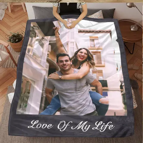 1 Custom Photo Frame Blanket with Couple's Photo, Personalized Gift for Wife, Husband, Girlfriend, Boyfriend, Suitable for Sofa,