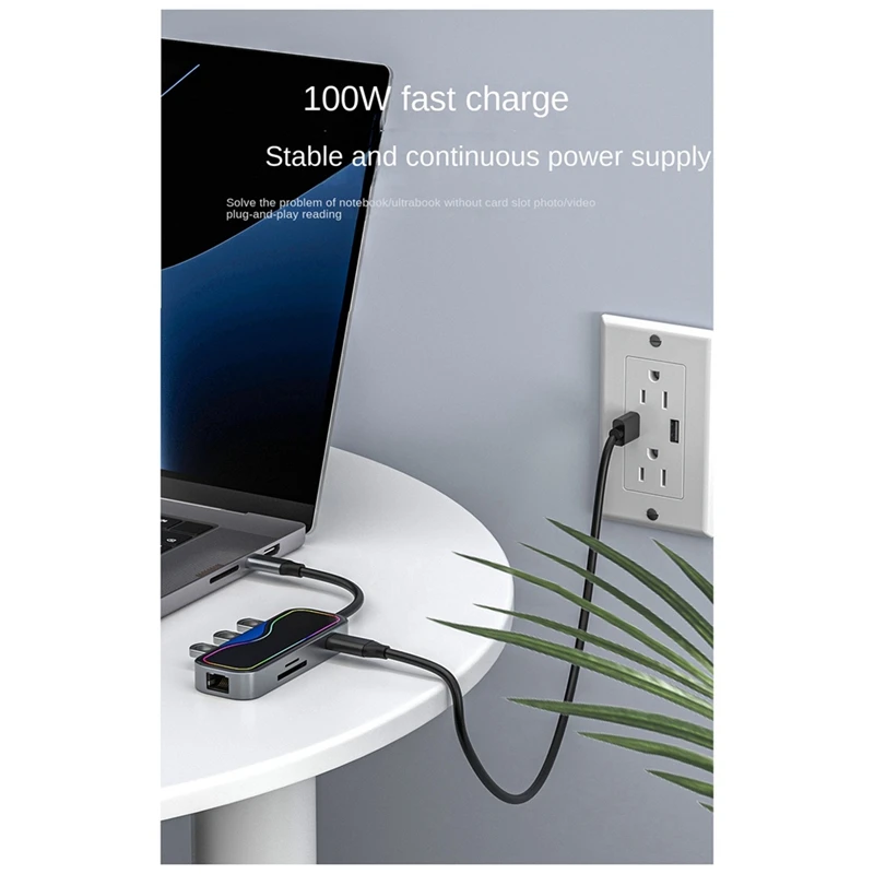 7-In-1 Type-C Docking Station Gigabit Network Port Docking Station HUB Hub Extender USB3.0 Splitter Computer Spare Parts