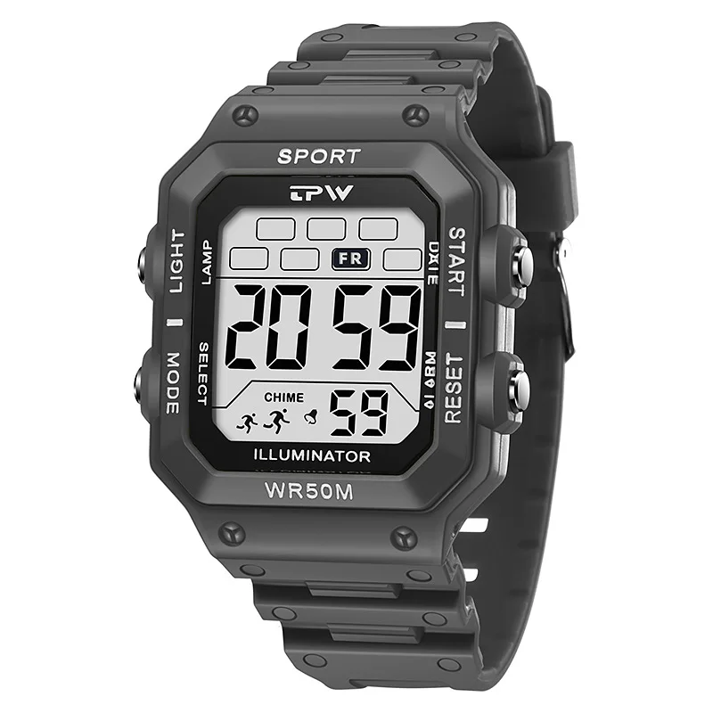 

Men's Square LED Digital Sports Watch Waterproof Chronograph Wristwatch 5ATM Outdoor Fashion High Quality Electronic Clock