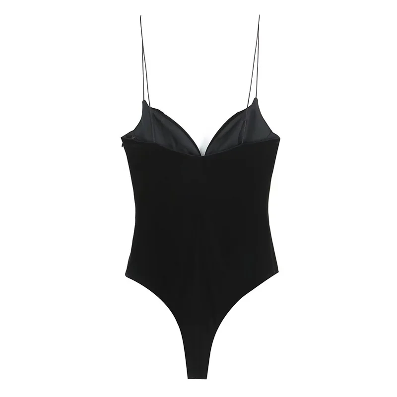 Женский комбинезон, осень 2023, новый стиль, однотонный бархатный сексуальный комбинезон с глубоким v-образным вырезом в стиле нижнего белья, элегантный и изящный