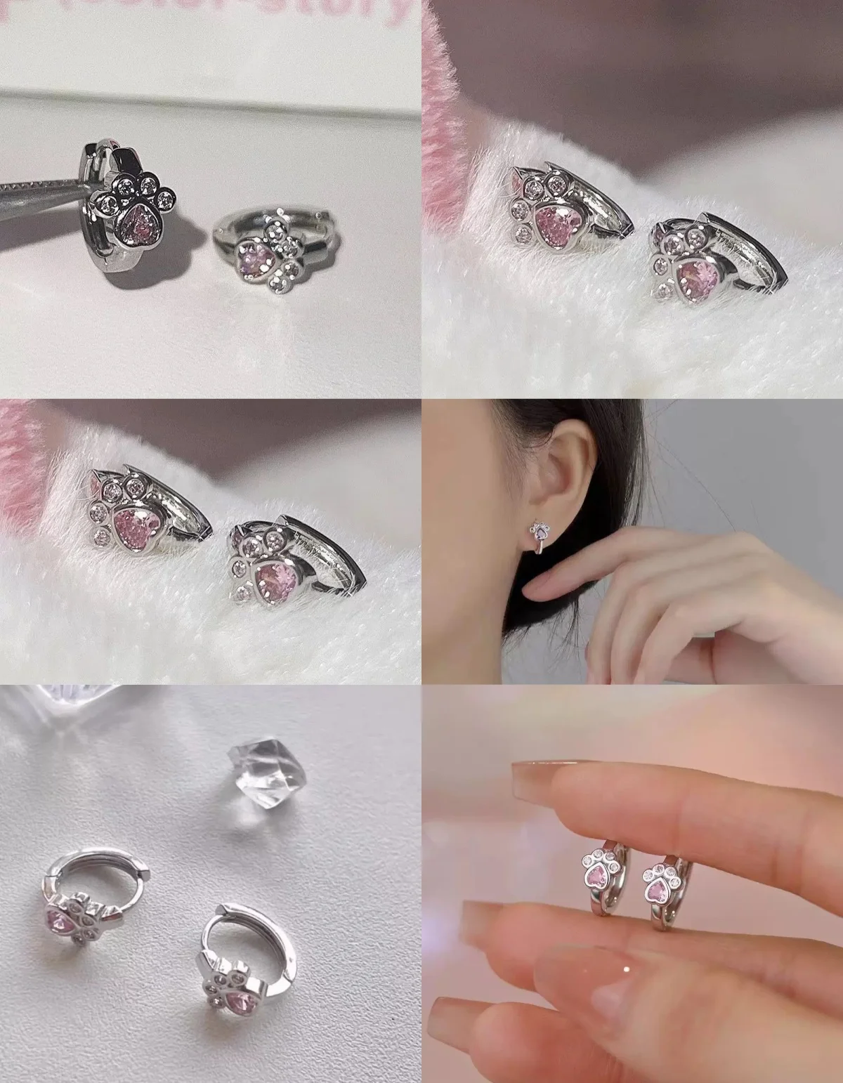 

Серьги из стерлингового серебра 925 пробы с кошачьими когтями, серьги для женщин, милые серьги с розовым бриллиантом в форме сердца, кошачьей лапы, индивидуальные украшения