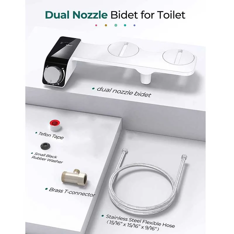 Water Pressure Unplugged Non-Electric Smart Bidet  Attachment Ultra-Slim Toilet Seat Dual Nozzle Bidet for Toilet Ass Adjustable