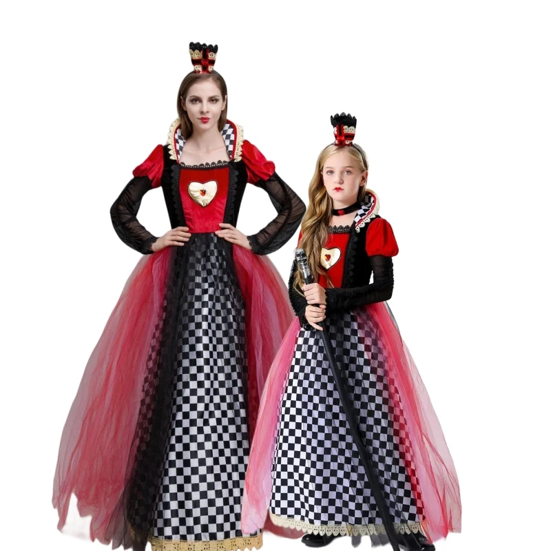 

Red Queen of Hearts Princess Dress Cosplay Alice in Wonderland Royal Costume Kid Halloween Carnival Stage Show Role Play Outfit