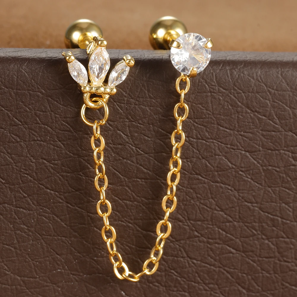 Women's 18K Gold Plated Zircon Crown Stud Earrings