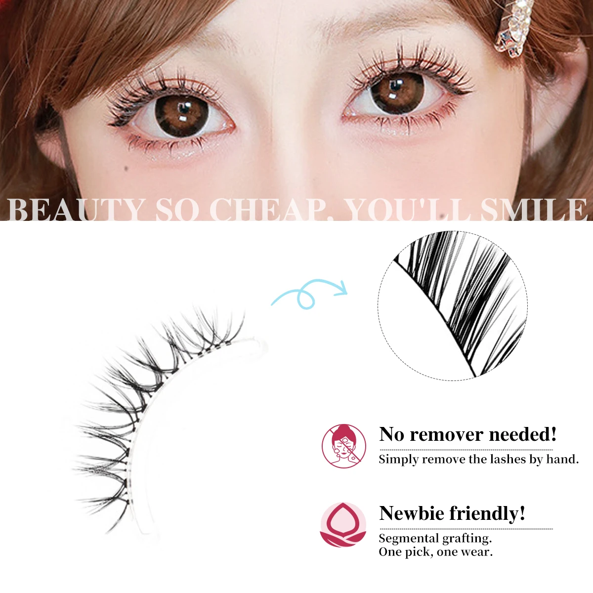 5 Paar W7 Falsche Wimpern Wispy Soft Cluster Lashes Natürliche dicke Manga-Wimpern mit klarem Band Koreanischer Stil Anime für Mädchen