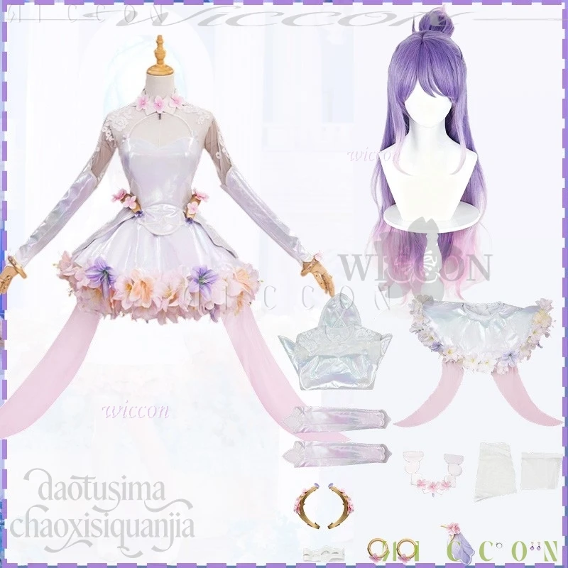 

Fantasia Halloween Anime OOW Cosplay Kiriko Costume White Wedding Dress Flower Hemline Kawaii Sweet Lolita Disfraz De Mujer