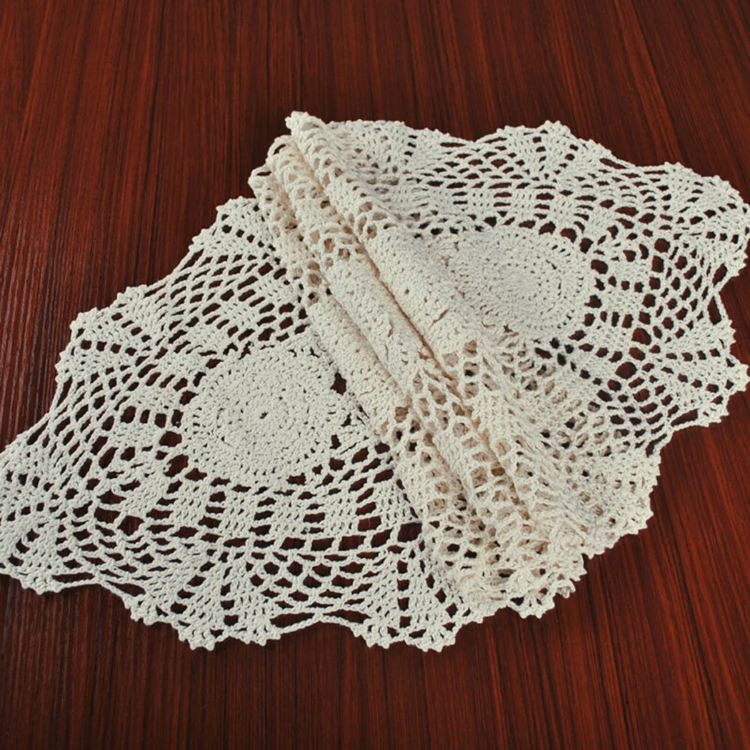 

Cafe shop furniture Table Runner Vintage 30x80cm Cotton Crocheted Dining table Floral Hotel Lace Oval Restaurant