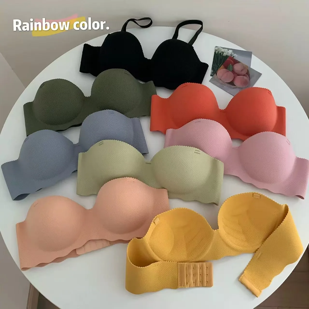 Female Gather Removable Shoulder Strap Solid Color Wireless Lingerie One-pieces Sexy Bras Push Up Seamless Underwear for Women