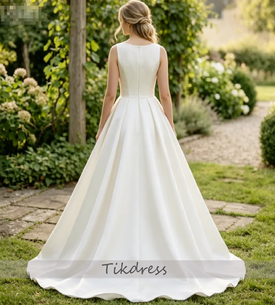 Elegant Satin Courthouse Civil Wedding Dress With Overskirt Train Sleeveless Hi Low Elopement Bridal Gown 2026 Simple Reception